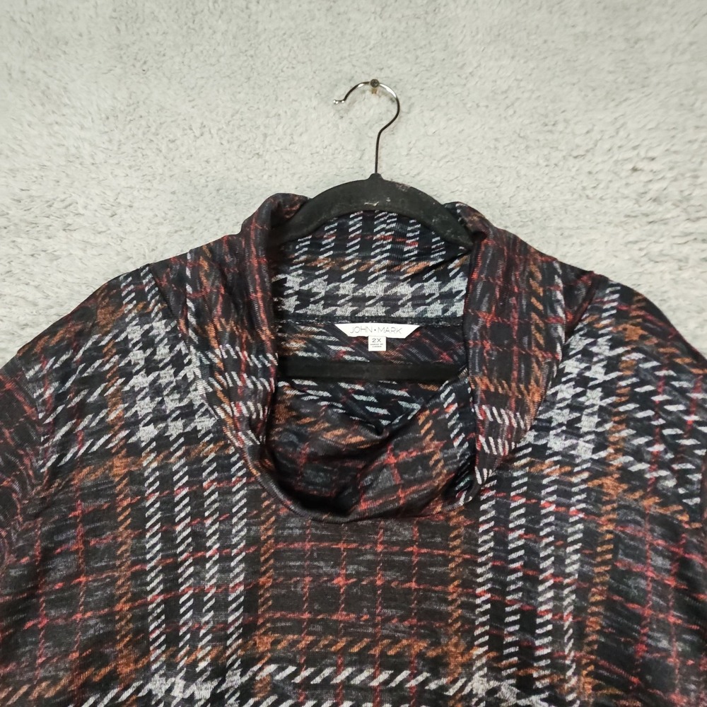 John Mark Tunic Sweater Womens 2X Plaid Cowl Neck Pockets Button Back - Picture 4 of 15